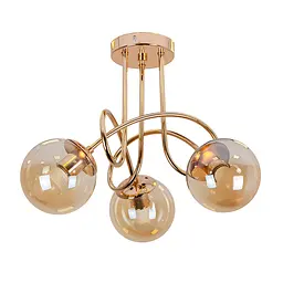 Люстра стельова Levistella 7529903-3 GOLD+BR, 3 плафона, E27, золотий, коричневе скло, сучасний стиль для вітальні
