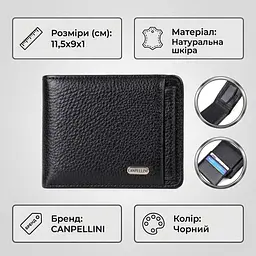Оригінальний компактний гаманець із вкладишем для посвідчення для чоловіків із натуральної шкіри флотар Canpellini 21875 чорний - мініатюра 3