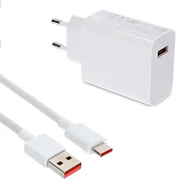 Зарядний пристрій 33W + кабель USB Type C 6,5A Qualcomm QC3.0, QC4.0 АВS пластик Білий - мініатюра 2