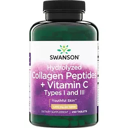 Гідролізований колаген типів Swanson Hydrolyzed Collagen Peptides + Vitamin C Types I and III 250 таблеток