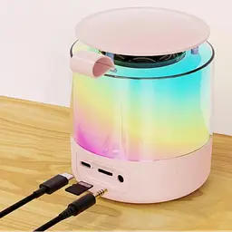 Портативна колонка K19 Bluetooth з LED-підсвіткою і 2 мікрофонами, караоке Рожева - мініатюра 3
