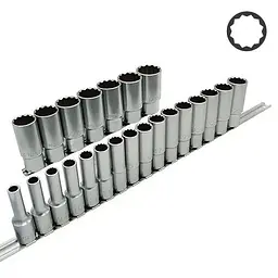 Комплект торцевих головок на планці (довгі) 12-гр. 1/2" 23од. Toptul hoz0007629