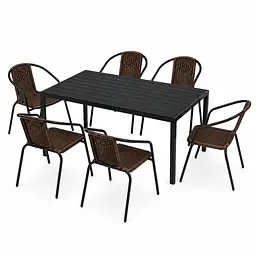 Комплект садових меблів 4Points Sanremo-6 прямокутний стіл 150х90х70см стільниця штучне дерево Polywood та 6 стільців - мініатюра 1