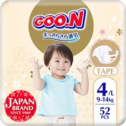 Подгузники Goo.N Premium Soft 4 L (9-14 кг) 52 шт. на липучках для детей унисекс