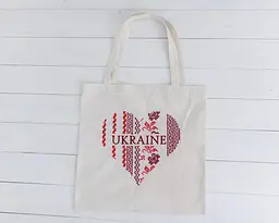 Сумка Шопер з вишивкою Серце України на молочному льоні, еко сумка для покупок