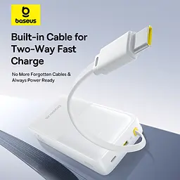 Зовнішній акумулятор Baseus Bipow 2 Digital Display Power Bank With Built-in USB-C Cable 20000mah 20W Moon White (P10077101213-01) - мініатюра 10