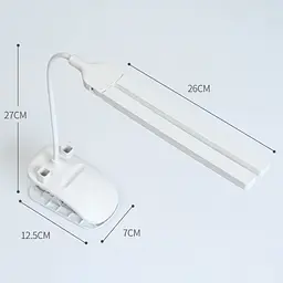 Настільна USB LED лампа гнучка, подвійна з двома акумуляторами та прищіпкою біла - мініатюра 3