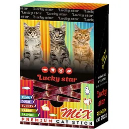 Ласощі для котів Lucky Star Мікс жувальних паличок для котів П'ять смаків 60 шт. по 5 г