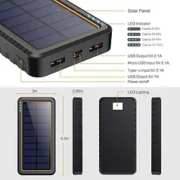 Портативна батарея Solar Power Bank 26800mAh HX160S6 Сонячний зарядний пристрій - мініатюра 4