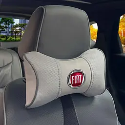 Подушка на підголівник з логотипом Fiat Екошкіра 3D Кольоровий лого Сірі-Сірий кант 1 шт