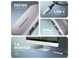 Мультипортовий адаптер AXAGON 6in1 Grey (HMC-6G2L) - мініатюра 4