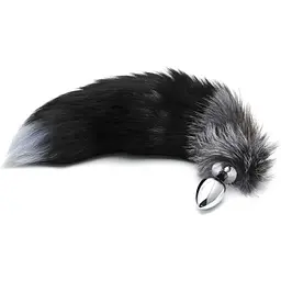 Металева анальна пробка Лісий хвіст Alive Black And White Fox Tail M діаметр 3.4 см - мініатюра 2