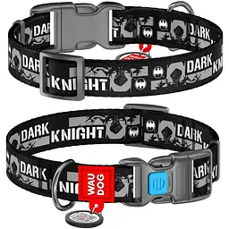 Нашийник для собак Waudog Nylon Темний лицар, з QR паспортом, пластиковий фастекс, 35-58х2, 5 см - мініатюра 3
