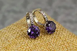 Сережки Xuping Jewelry з великим фіолетовим каменем 2 см сріблясті