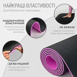Килимок для йоги та фітнеса EasyFit TPE+TC 6мм двошаровий + Чохол чорний з фіолетовим - мініатюра 3