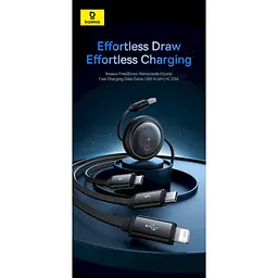 Кабель Baseus Free2Draw Retractable Crystal Fast Charging 3-in-1 Cable USB to MicroUSB+Lightning+Type-C 3.5A 1.1m P10368700111-02 - мініатюра 8