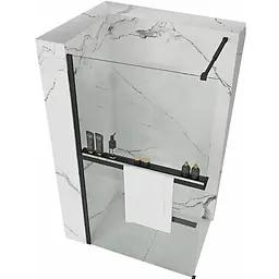 Душова стінка Rea Aero 80 black з полицею Evo REA-K7580 + HOM-00652, прозорий, чорний матовий