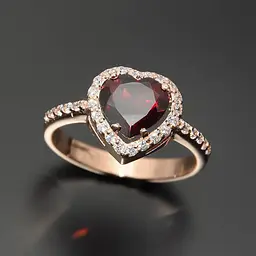 Каблучка з червоного золота з гранатом у формі серця та фіанітами 22 K-0082 - мініатюра 3