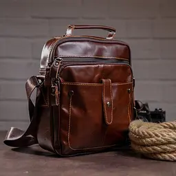 Сумка чоловіча гладка 14700 Vintage коричнева - мініатюра 9