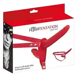 Подвійний страпон Fetish Tentation Strap-On with Double Dildo Red - мініатюра 3