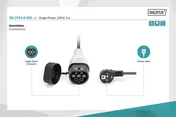 Кабель зарядний Digitus EV Single Phase, 230V, 8-16А, 5 m, Schuko to Type 2, з блоком керування та і teh0018831 - мініатюра 8