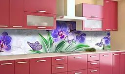 Вініловий кухонний фартух Сині Орхідеї і метелики наклейка для кухні ПВХ Квіти Блакитний Happy Pocket Z181575 - мініатюра 2