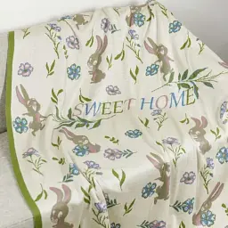 Плед Прованс Sweet home вязаный 90х130 см бежевый с зеленым (28455)