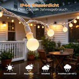 LED гірлянда кульки Kozamas 15 м 100 LED IP44 з пультом дистанційного управління та 8 режимами тепле біле світло (SKU-128) - мініатюра 5