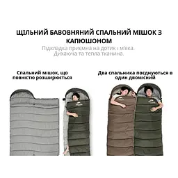 Спальник з капюшоном Naturehike U150 NH20MSD07, (11°C), правий, коричневий - мініатюра 6