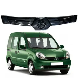 Зимова накладка на радіаторні грати Kangoo I 1998-2008 Глянець з логотипом (Voron Glass) WR10503