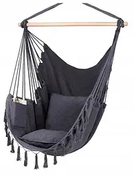 Підвісне крісло гамак бразильський Kinderkraft Boho 100 см + 2 подушки Dark Grey - мініатюра 2