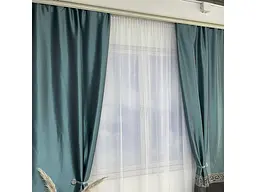 Жакардові штори бірюзового кольору 2шт. 140х270 з білим шифоновим тюлем 400х270, на тасьмі ALBO pbe0052685 - мініатюра 6