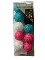 Гирлянда тайская Cotton Balls 10 led, длина 180см на батарейках АА - мініатюра 2