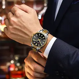 Наручний годинник чоловічий 9090 Silver-Gold-Black Curren acs0031464 - мініатюра 3