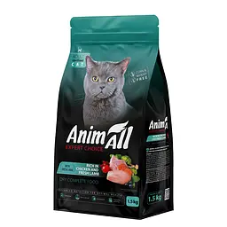 Сухий корм Animall Cat Sterilised Lamb АнімАлл для стерилізованих кішок з куркою та ягнятиною 1.5 кг