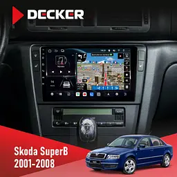 Штатна магнітола Skoda SuperB 2001-2008 Decker D9-011 4x64, DSP, 4G, 360 Decker (НФ-00009263)