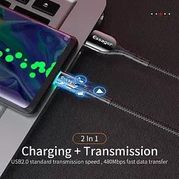 Зарядний кабельс Zinc чорний з підсвічуванням ESSAGER micro USB 2,4 A 1метр - мініатюра 6
