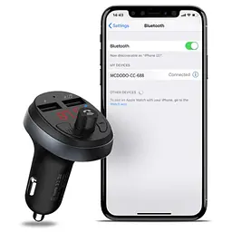 Адаптер - зарядне на 2 порти + FM-трансмітер McDodo Bluetooth FM Car Charger CC-6880 - мініатюра 2