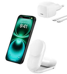 Зарядний пристрій бездротовий Belkin UltraCharge 2-in-1 Foldable Magnetic Charging 25Вт, білий