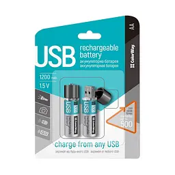 Акумулятор ColorWay AA USB 1200 mAh 1.5V R6 * 2 (CW-UBAA-02) - мініатюра 3