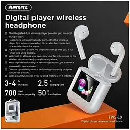 Навушники Remax Digital Player Bluetooth TWS-19 BT5.0 IPX4 - мініатюра 3