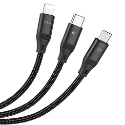 Дата кабель Hoco U104 Ultra 6A 3in1 Lightning-MicroUSB-Type-C (1.2m) Чорний - мініатюра 3