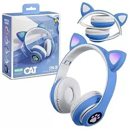 Бездротові навушники Cat ear STN-28 Rainbow LED з вушкам блакитні STN-28-blue - мініатюра 5