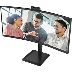 TFT 34" AOC CU34E4CW, WQHD, VA, 120Гц, вигн., 2xHDMI, DP, USB-C, RJ-45, USB-hub,cam,HAS, кол.,чорний - мініатюра 3