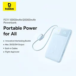 Зовнішній акумулятор Baseus EnerFill FC11 Digital Display Power Bank with Dual Built-in Cables 10000mAh 22.5W Cosmic Black (E0027R04) - мініатюра 7