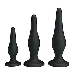 Набір анальних пробок Pretty Love Begginer Mini Anal Kit Black, 3 шт, чорний - мініатюра 7
