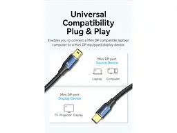Кабель Vention DisplayPort mini to DisplayPort mini V1.4 2m Blue (HCGLH) - мініатюра 8