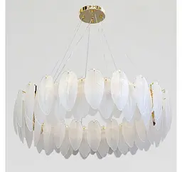 Велика кругла підвісна люстра Artlight 21824-800GD золота на 16 ламп E14 з дворядним декором з матового скла - мініатюра 2