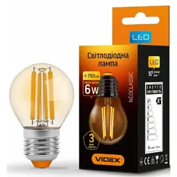 Лампочка Videx Filament G45FA 6W E27 2200K 220V (VL-G45FA-06272) - мініатюра 2
