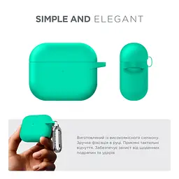 Силіконовий чохол для навушників Apple AirPods 3, Hang Case, бірюзовий, ультратонкий захисний кейс товщиною 2 мм, захист від подряпин, пилу та ударів, компактний, з карабіном для кріплення, ArmorStandart (ARM60316) - мініатюра 2